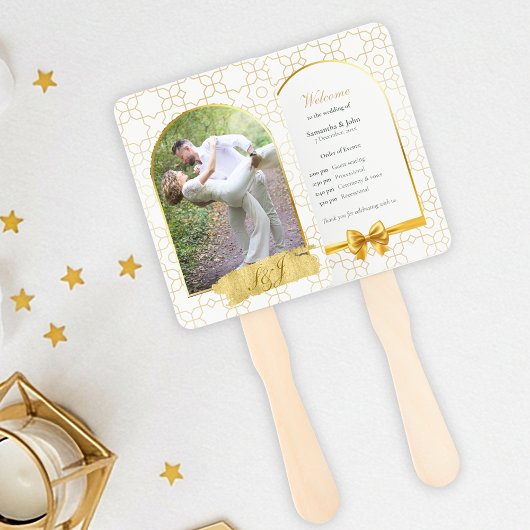 Éventail Gold Geometric Arch Wedding Ceremony Fan Program