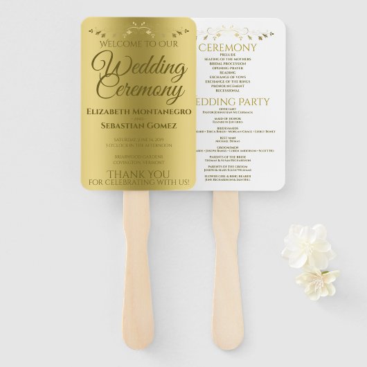 Éventail Gold Gradient Élégant programme de mariage floriss (Devant et derrière)