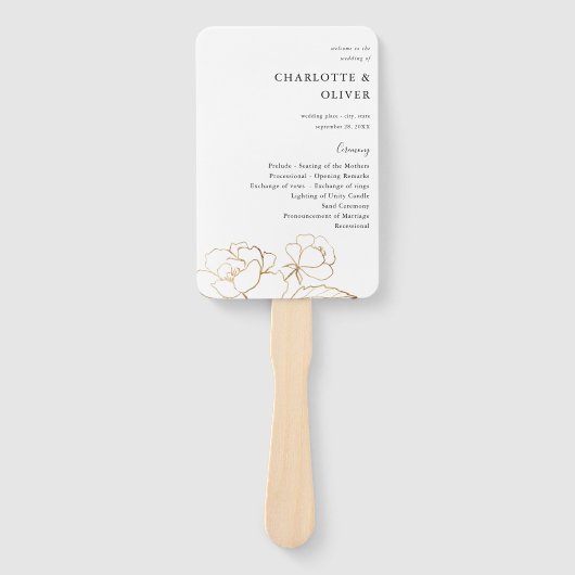 Éventail Gold Lined Floral Wedding Programme 2 (Devant)