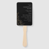 Éventail Gold Lined Floral Wedding Programme - Noir (Devant)