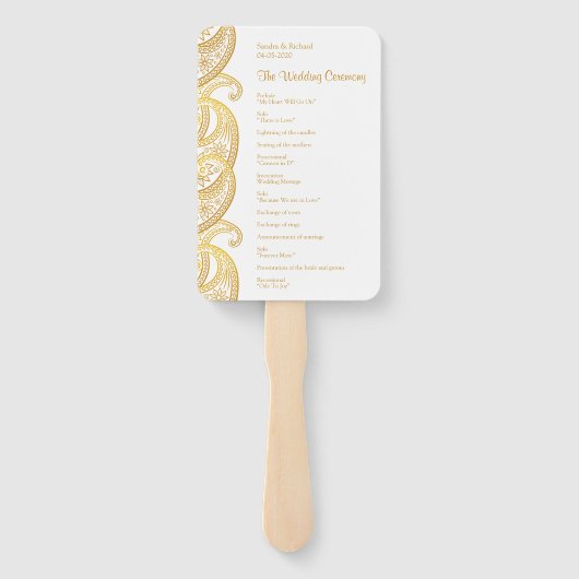 Éventail Gold Paisley Programme traditionnel de mariage ind (Dos)