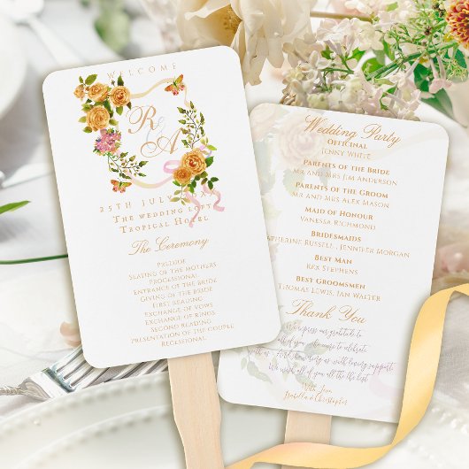 Éventail Gold Rose Ribbon Monogram Wedding