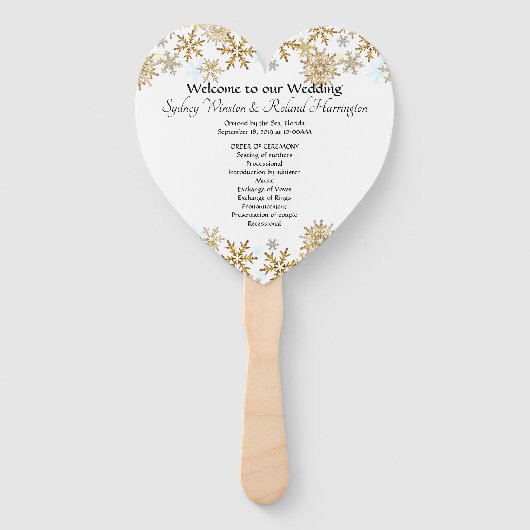 Éventail Gold Snowflakes Programme de ventilateur Mariage e (Devant)