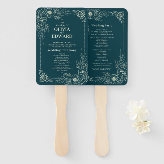Éventail Golden Bloom Wedding programme (Devant et derrière)