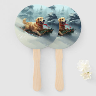 Éventail Golden Retriers Noël neige hiver