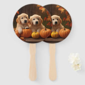 Éventail Golden Retriever Puppy Automne Citrouille de plais (Devant et derrière)