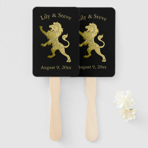 Éventail Golden Royal Lion sur le nom personnel noir