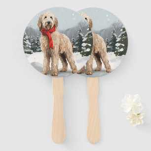 Éventail Goldendoodle Chien dans Noël de neige