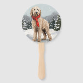 Éventail Goldendoodle Chien dans Noël de neige (Devant)