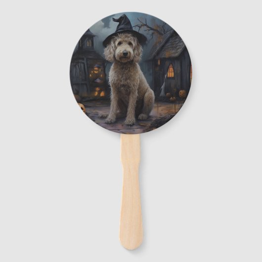 Éventail Goldendoodle Citrouille Halloween effrayant (Devant)