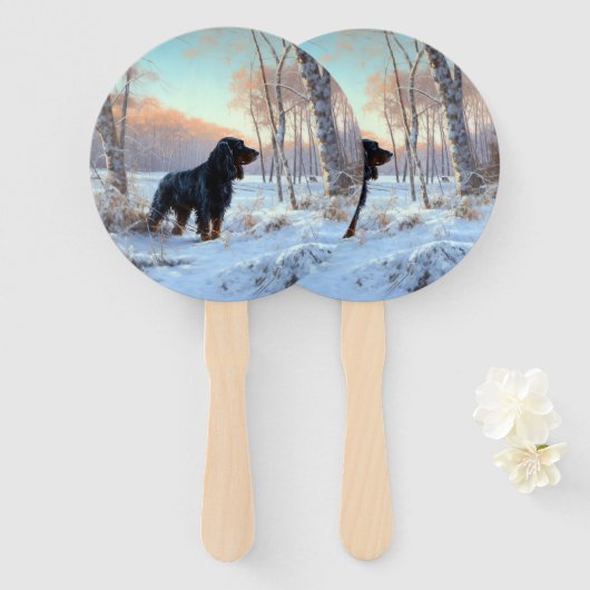 Éventail Gordon Setter Qu'il neige Noël (Devant et derrière)