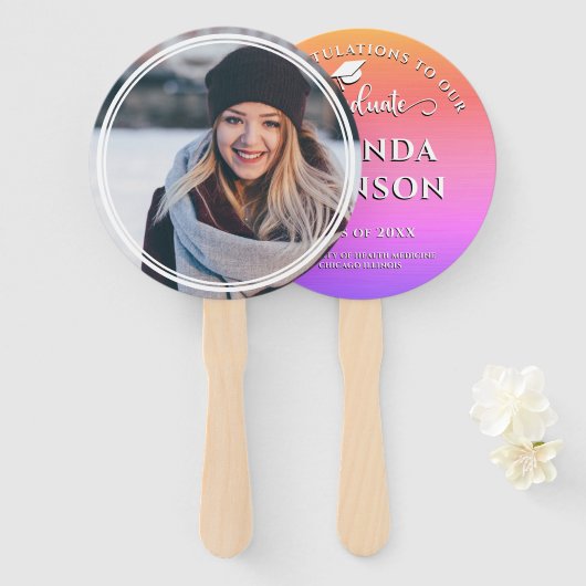 Éventail Graduate moderne photo rose violet Graduation (Devant et derrière)