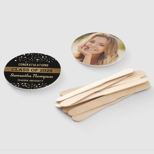 Éventail Graduate photo Classe de 2025 or noir Congrès (Non-assemblé)