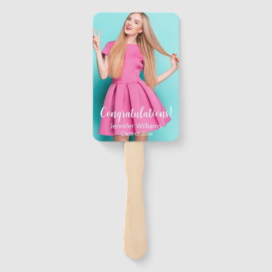 Éventail graduation 2 photos blanc écriture moderne design (Dos)