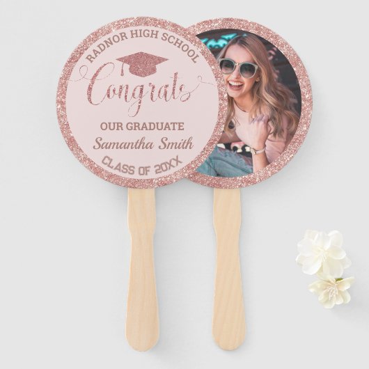 Éventail Graduation Chic Rose Gold Rose Diplôme photo (Devant et derrière)