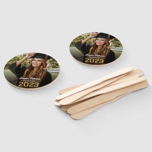 Éventail Graduation Jaune Script Grad Photo Parti moderne (Non-assemblé)