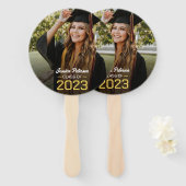 Éventail Graduation Jaune Script Grad Photo Parti moderne (Devant et derrière)