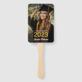 Éventail Graduation Jaune Script Grad Photo Parti moderne (Dos)