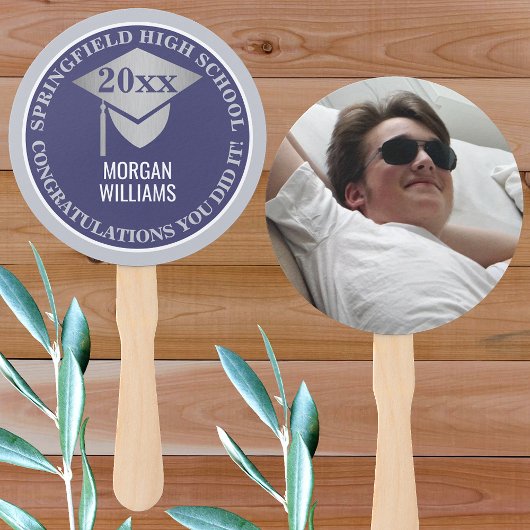 Éventail Graduation Marine Blue Silver Photo Félicitations