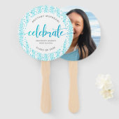 Éventail Graduation photo moderne turquoise script keepsaké (Devant et derrière)