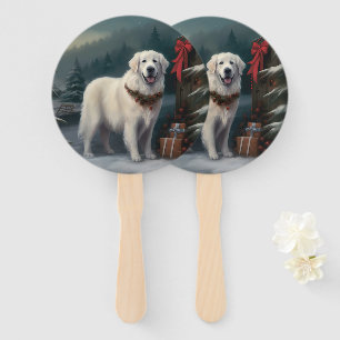 Éventail Grand Pyrenees Chien dans la neige de Noël