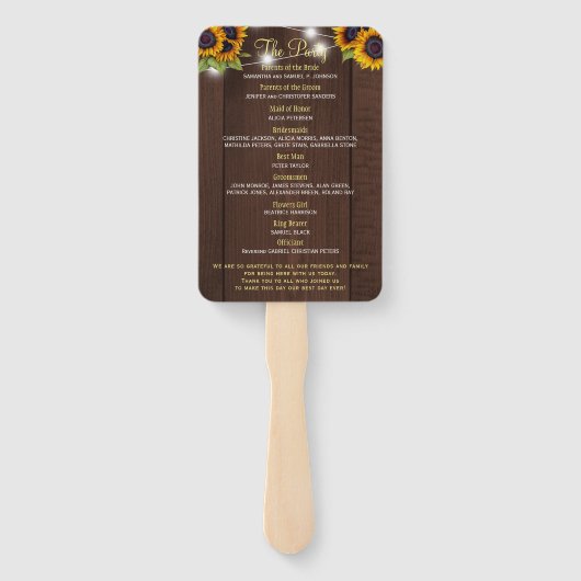 Éventail Grange bois rustique tournesols chic programme de  (Dos)