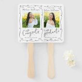 Éventail Gray Hand Drawn Doodles Graduation 2 Photo White (Devant et derrière)