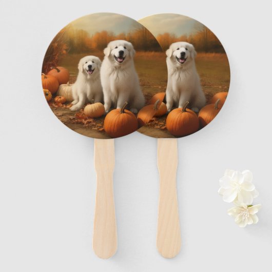 Éventail Great Pyrenees chiot Autumn Delight Citrouille  (Devant et derrière)