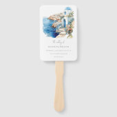 Éventail Grèce Santorini Mariage aquarelle personnalisé (Devant)