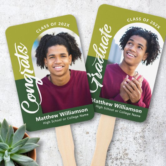 Éventail Green Congrats Grad 2 Photo Arche Bold Script Retr