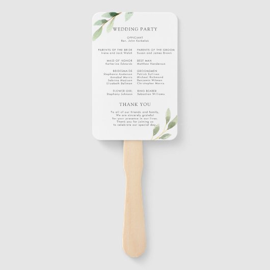 Éventail Green Foliage Programme de mariage botanique (Dos)