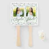 Éventail Green Hand Drawn Doodle Graduation 2 Photo White (Devant et derrière)