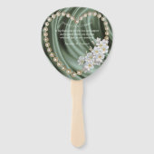 Éventail Green, Ivory, Blue,gold Silk & Pearls (Dos)