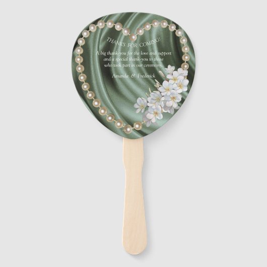 Éventail Green, Ivory, Blue,gold Silk & Pearls (Dos)