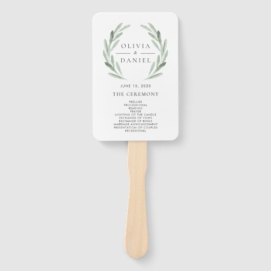 Éventail Green Olive Branch Wreath Rustic Wedding Programme (Devant)