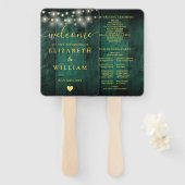 Éventail Green String Lights Rustic Wood Wedding Programme (Devant et derrière)