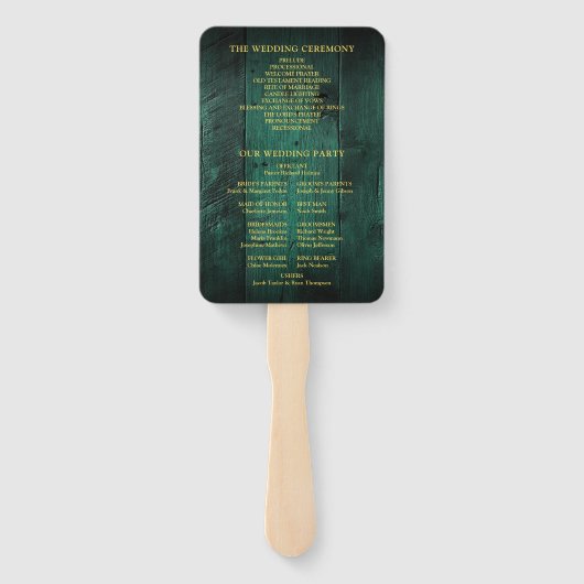 Éventail Green String Lights Rustic Wood Wedding Programme (Dos)