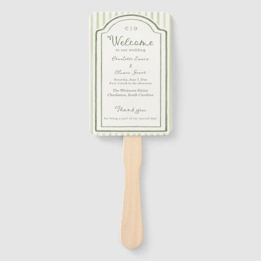 Éventail Green Wedding Striped Program (Devant)