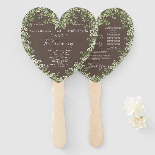 Éventail Greige Eucalyptus Automne coeur en forme d'automne (Devant et derrière)