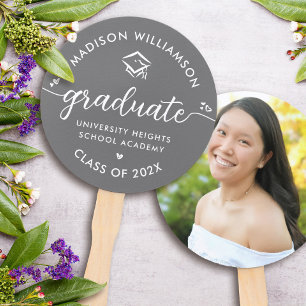 Éventail Gris 1 Photo Graduation Moderne Script Hearts Casq