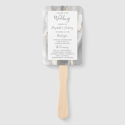 Éventail Gris Blanc Or Agate Programme de mariage (Devant)
