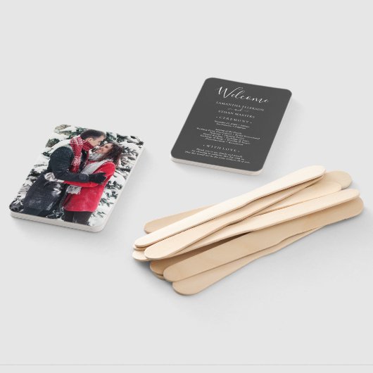 Éventail Gris & Blanc Photo Classique Custom Wedding Progra (Non-assemblé)