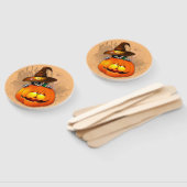Éventail Halloween Cute Kitty Witch et ami Citrouille (Non-assemblé)