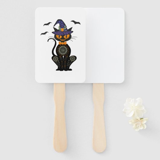 Éventail Halloween de chat noir (Devant et derrière)