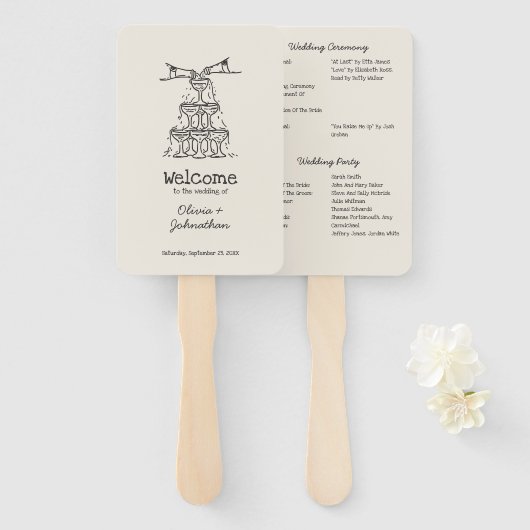 Éventail Hand Drawn Doodles Wedding Program (Devant et derrière)