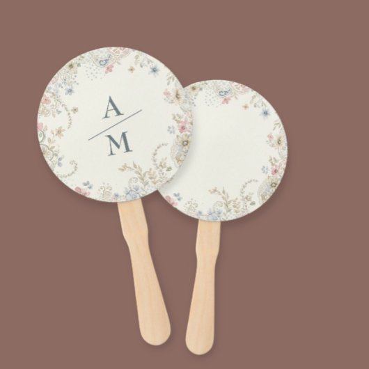 Éventail Hand Fan Custom Floral with Initials - Romantic