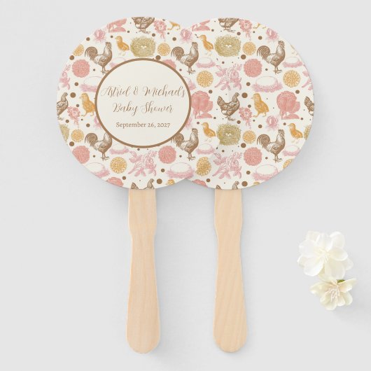 Éventail Hatching Bientôt Baby shower de fille de poulet (Devant et derrière)