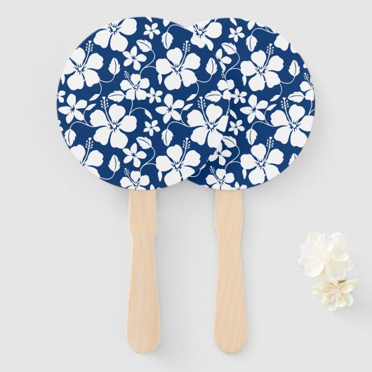 ÉVENTAIL HAWAIIAN HULA (HIBISCUS) NAVY (Devant et derrière)