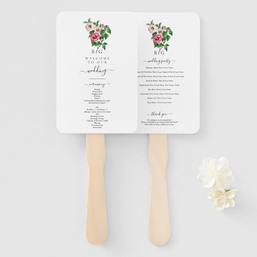 Éventail Hibiscus tropical Programme de mariage d'été (Devant et derrière)