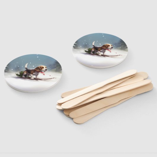 Éventail hiver de neige de Noël beagle (Non-assemblé)